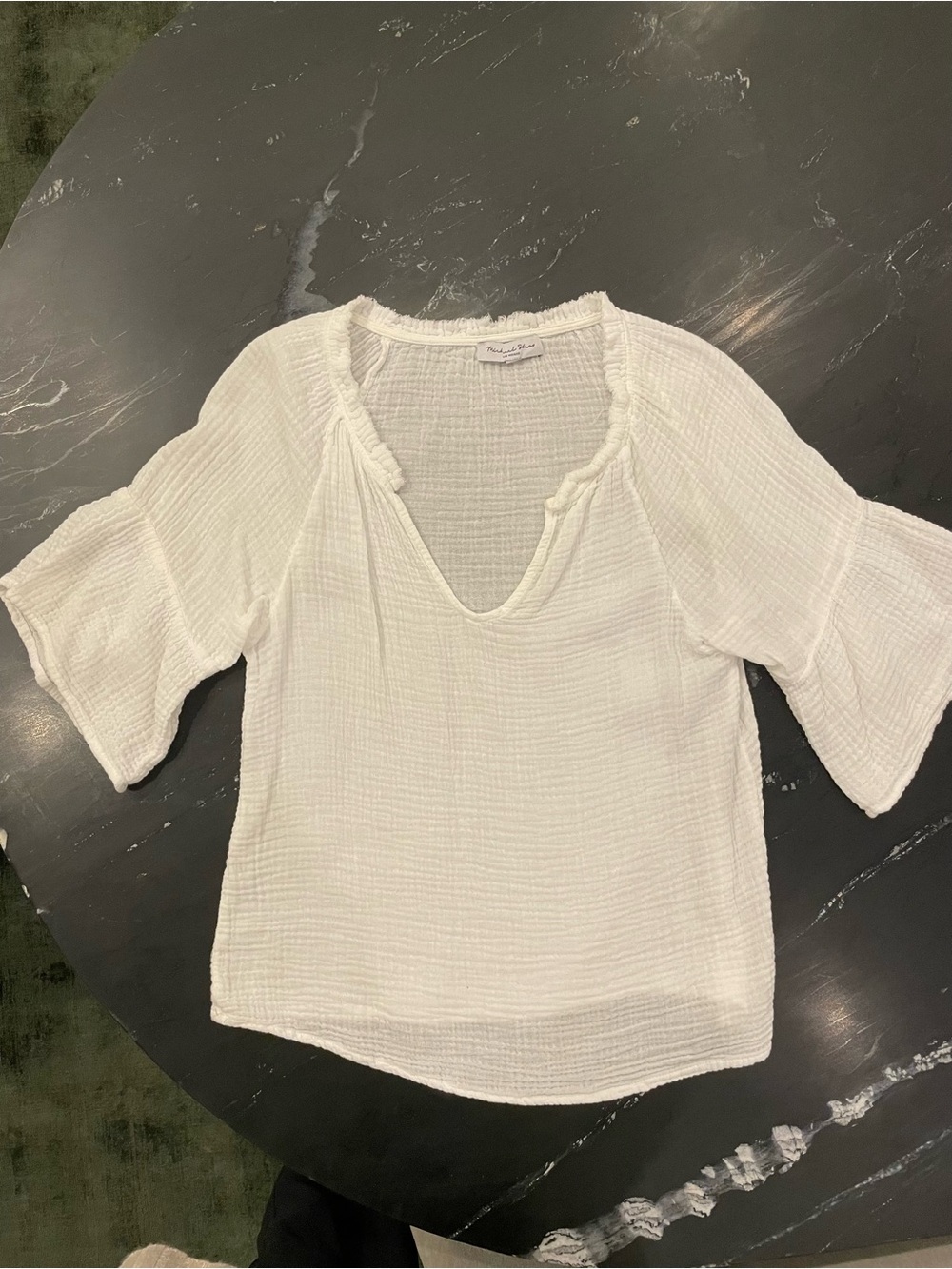 Michael Stars White Gauze V-Neck Ruffle Trim Blouse